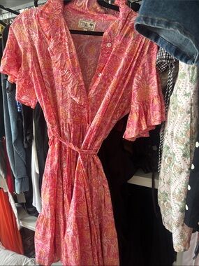 Millie resort wear Pink Floral Wrap Dress with Tie Waist